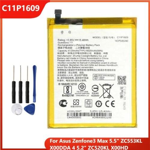 Original Phone Battery C11P1609 For Asus Zenfone3 Max 5.5" ZC553KL X00DDA 4 5.2" ZC520KL X00HD Replacement Batteries 4120mAh