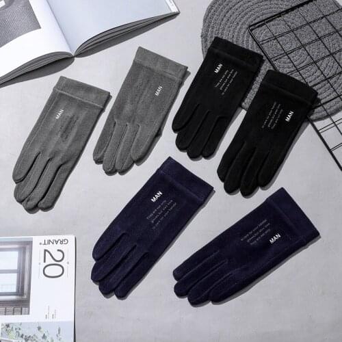 Fashion Men Gloves Business Autumn Soft Rabbit Wool Elastic Touch Screen Full Finger Warm Driving Cycling Gloves for Male Winter
