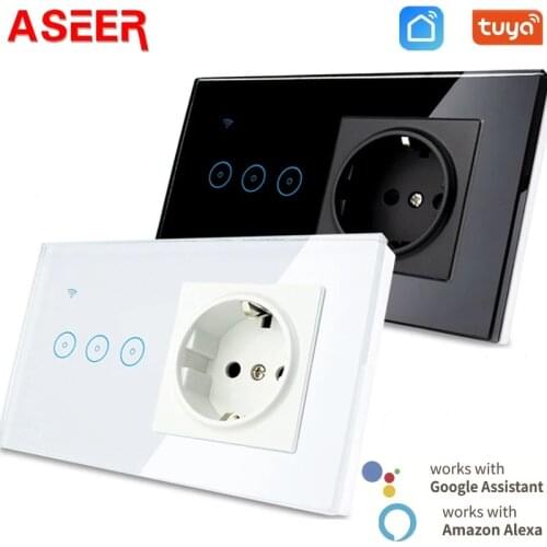 ASEER Tuya Smart Life Wifi Smart LED Light Switch 1 Gang with EU Socket,WIFI Wall Touch Switch Work with Alexa Google Home