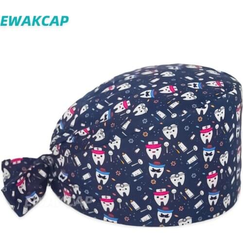 Anime Printing Scrub Caps Unisex Adjustable Cotton High Quality Cartoon Working Hats Dental Clinic Beauty Salon Scrubs Cap Women