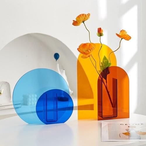 Nordic Rainbow Color Acrylic Vases Home Decoration Modern Decorative Vases Bedroom Desktop Decor Sunlight Sunrise Daybreak Vases