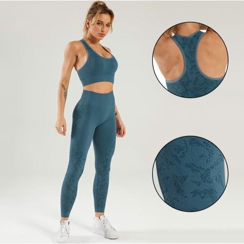 Gym Clothes Women Seamless Floral Yoga Set Fitness Sportswear Sexy Bra Crop Top Running Tights 2Pieces Workout Outfit Activewear