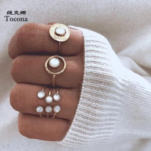 Tocona Bohemian 3pcs/sets White Opal Stone Wedding Rings for Women Men Gold Metal Fashion Geometry Jewelry Bijoux кольцо 9239