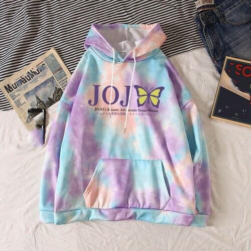 Kawaii JOJOs Bizarre Adventure Hoodie Men Women Anime Sweatshirt Fashion Tie-dye Streetwear Harajuku Long Sleeve Tops