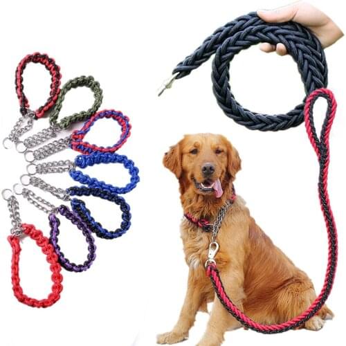 Heavy Dog Collar Leash Set 8-Strand Rope Braiding Lead Tope Golden Retriever German Shepherd Medium Large Dog Training Supplies