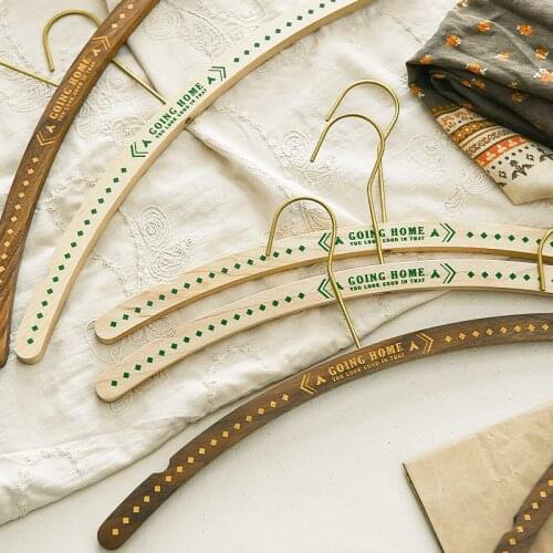 Light Luxury High-End Brass Hook Walnut Solid Wood Wooden Wardrobe Non-Marking Hanger Clothing Store