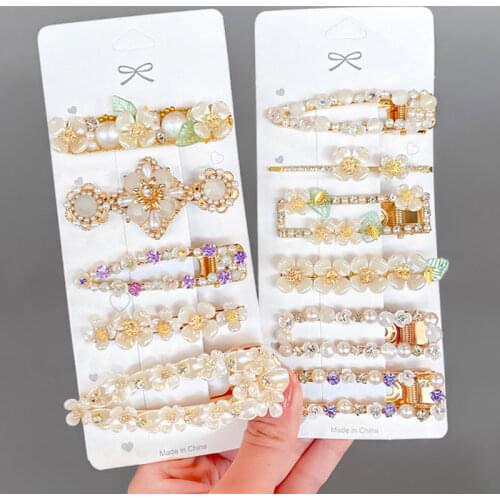 Ewha Series Duckbill Clip Pearl Rhinestone Hairpin Shell Barrettes Ornaments Elegant Leaf Hair Clip Korean Bride Hair Accesories