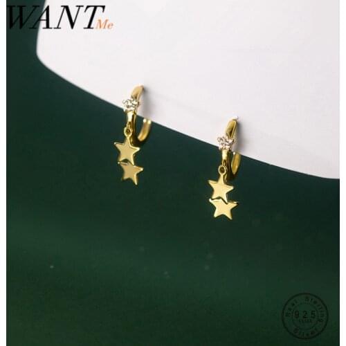 WANTME 925 Sterling Silver Romantic Simple Star Zircon Tassel Pendant Earrings Women Chic Party Wedding Hoop Jewelry Accessories