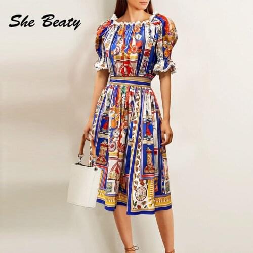 She Beaty Midi Skirt And Crop Tops Set Women 2021 Blue Baroque Pattern Printed Cropped 2 piece Sets Womens Outfits Vintage Suits