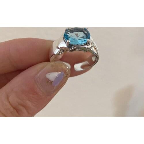 Blue gem ring s925 sterling silver personality cold wind open ring European index finger temperament engagement rings for women