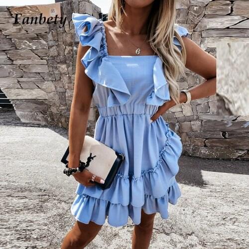 Women Casual Cotton Linen Solid Dress Elegant Chic Halter Ruffle Party Dresses Summer Sexy Sleeveless Back Bandage Beach Dress