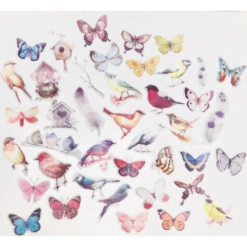 1 Pack (40 pcs sticker) Birds and Butterfly Paper Decorative Notebook Diary Stickers