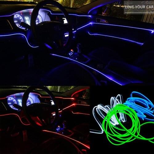 3m EL Cold Line Flexible Car Lights 12V Car LED Neon EL Wire Car Cold Light Strip Interior Decoration Moulding Trim Strips