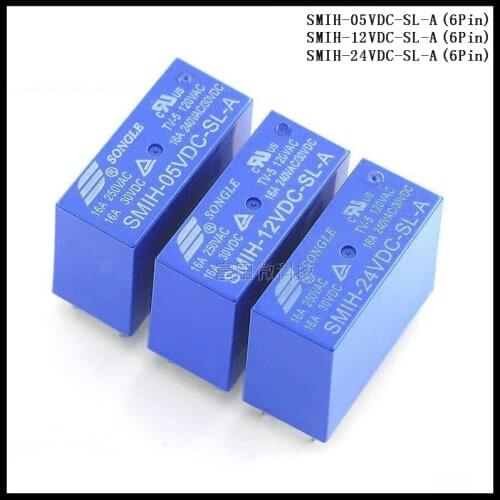 3pcs/Lot SONGLE Power Relay SMIH-05VDC-SL-A / SMIH-12VDC-SL-A / SMIH-24VDC-SL-A 6Pins 5V/12V/24V 16A PCB Type