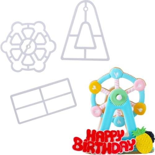 3-piece Set Ferris Wheel Cookie Cutter Plastic Biscuit Knife Baking Fruit Cake Kitchen Tools Mold Embossing Printing