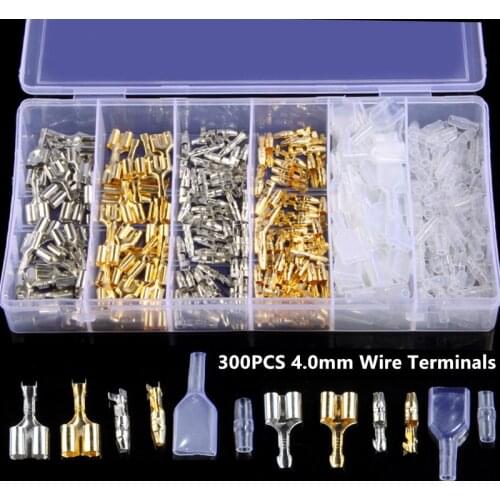 300Pcs 4.0 bullet terminal Brass car motorcycle electrical wire connector diameter 4mm Male + Female with Insulation Covers