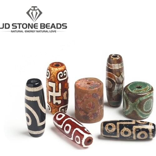 5Pcs/Lot Many Patterns Tibetan Dzi Agates Black Green Nine-eyed Antique Drum Barrel Shape Loose Beads For Diy accessories