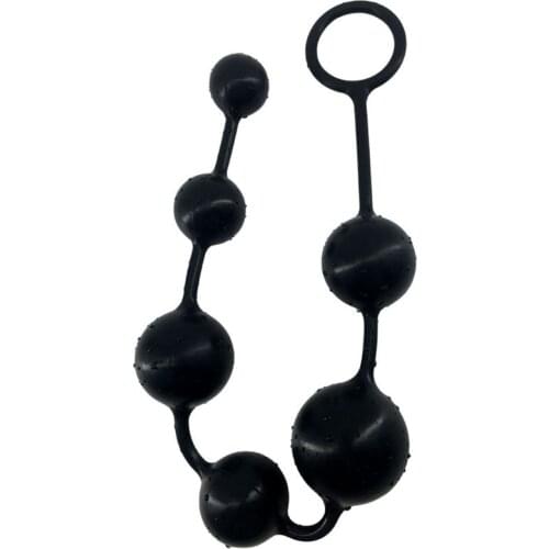 1 PCS 6 Beads Butt Plug with Silicone Anal Bead Anal Sex Toys with Safe Pull Ring in Black Bead Pulling