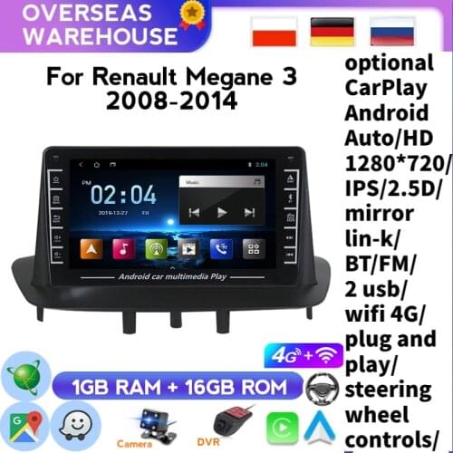 Android 8.1 Car Radio Multimedia Player For Renault Megane 3 Fluence 2008 2009 2010 2011-2014 With BT WIFI FM OBD2 Carplay 2 Din