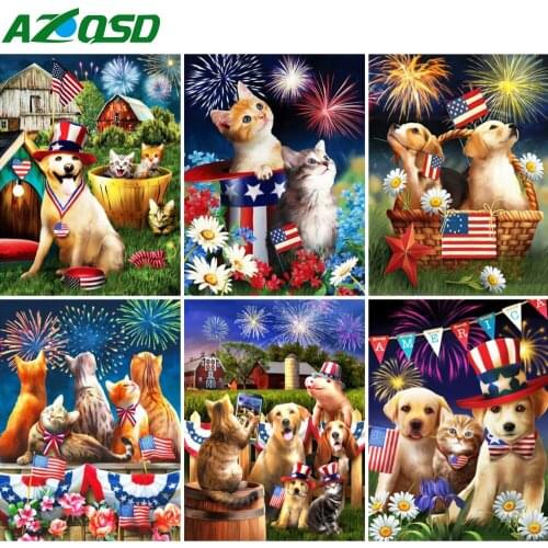 AZQSD 5D DIY Diamond Painting Dog Cat Mosaic Sale Full Square Diamond Embroidery Animals Home Decoration Cross Stitch Kits