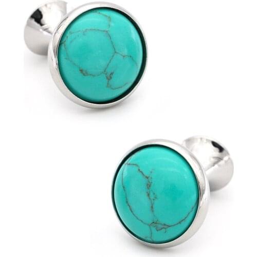 Business Cufflinks Simple Natural Pattern Round Green Semi-precious Stone Cufflink Mens Wedding French Shirt Cuff Buttons