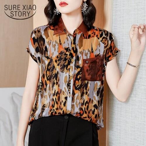 Short Sleeve Leopard Print Womans Blouses 2021 Fashion Women Blouses Printed Loose Top Female Fashion Chiffon Blouse 9573