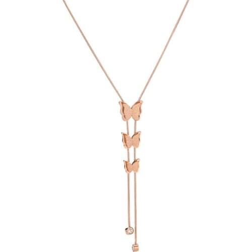 316L Stainless Steel Double Layer 3D Butterfly Necklace Simple Temperament Double Layer Ladies Necklace