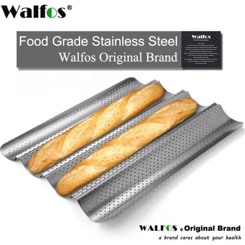 WALFOS Brand 100% Food Grade Carbon Steel 4 Groove 2 Groove Wave French Bread Baking Tray For Baguette Bake Mold Pan