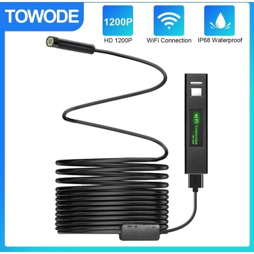 TOWODE WIFI Endoscope Camera HD 1200P Hard Cable Android IOS Control Inspection Camera Endoscope For Cars Pipeline Repair