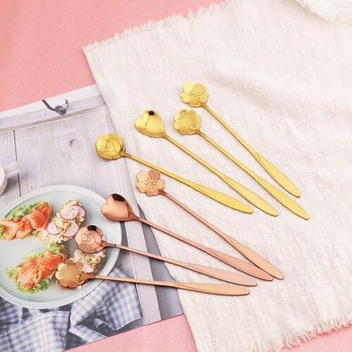 18cm Long Handle Stainless Steel Coffee Spoon Flower Heart Shaped Stirring Spoon Dinnerware Kitchen Accessories W9142