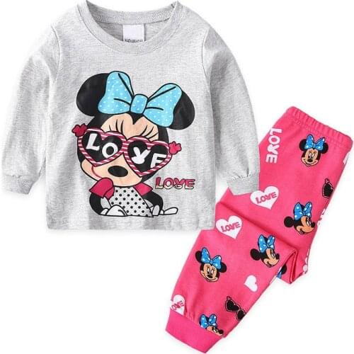 2pcs Disney Mickey Minnie Newborn Baby Clothing Sets Round Neck Long Sleeve Cotton Tops Trousers Homewear Pajamas For Children