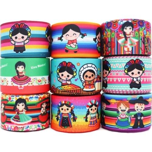 10 Yards 1' 25MM/38MM/75MM Mexico Cartoon Printed Grosgrain Ribbons For Hair Bows DIY Handmade Materials Y2020103001