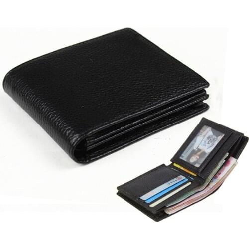 Fashion Men Genuine Leather Wallet Male Wallet Bifold Short money clip Leather Men purse Coin Bag Black horizontal Vertical