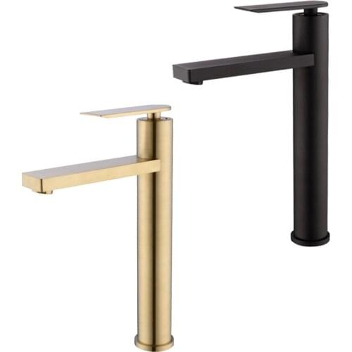 MTTUZK Solid Brass Brushed Gold Bathroom Basin Faucet Cold Hot Mixer Tap Deck Mounted Round Water Faucet Black Sink Faucet Crane