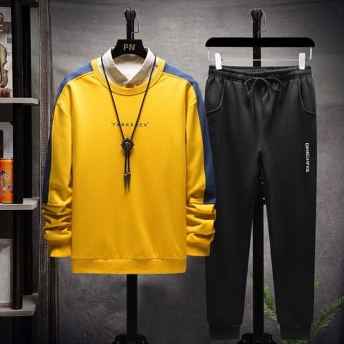 2021 Mens Two Pieces Set Tracksuit Men Clothing Long Sweatshirts and Pants Winter Casual Patchwork Oversized T Shirts Homme