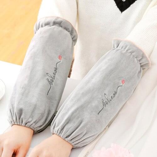 Autumn and winter long plush sleeves female cute adult office home antifouling kitchen students hand short