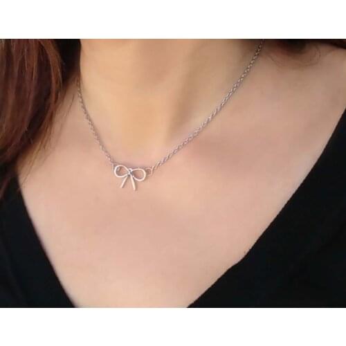 Bow Necklace, 925 Sterling Silver, Delicate Necklace, Dainty Thin Chain, Bridesmaid Gift, Knot The Tie, Handmade Bow Necklace