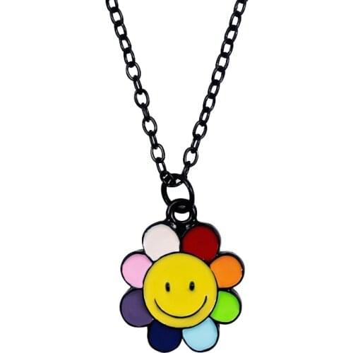 Smile Sun flower Fashion Necklace Rainbow petals smiling face Pendant Necklace Girl woman Jewelry accessories