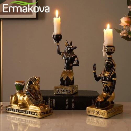 ERMAKOVA Candle Holder Resin Egypt Anubis God Ancient Egyptian Deity Candle Stand Candlestick Home Office Desktop Decor Tealight