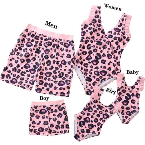 Family Swimwear Leopard Swimsuit Mother Daughter Bath Suits Dad Son Swim Shorts Mommy Daddy and Me Matching Clothes Outfits Look