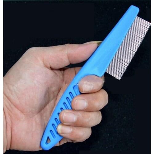1pc Pet Hair Grooming Brush Stainless Steel Pin Comb Flea Shedding Brush Plastic Handle Blue White Color Dog Hair Comb