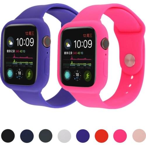 Silicone Strap For Apple Watch Bands 42mm Bracelet 40mm 44mm Rubber Sport Wristbands+Case For iwatch band Series 6/5/4/3/2 38MM