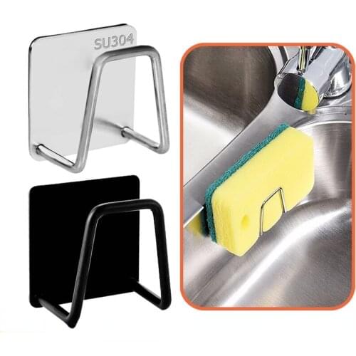 Kitchen Stainless Steel Sponges Holder Drain Drying Rack Self Adhesive Sink Shelf Kitchen Accessories Storage Organizer Gadgets