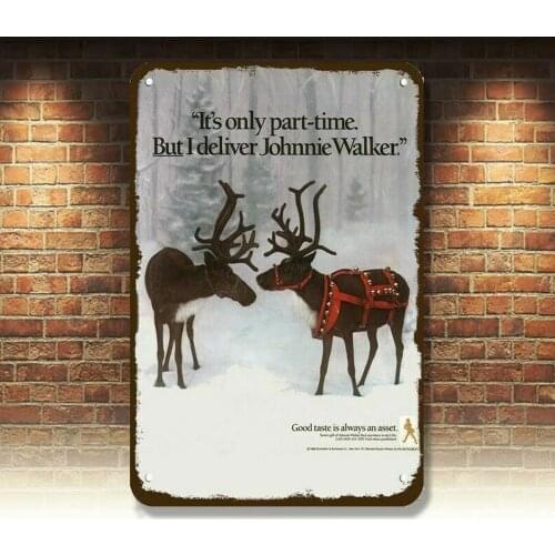 1988 JOHNNIE WALKER WHISKY Vintage Look REPLICA METAL SIGN - CHRISTMAS REINDEER