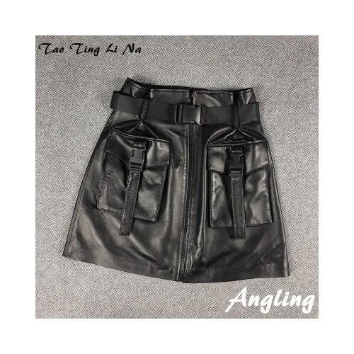 Top brand Spring 2020 Women Genuine Real Sheep Leather Skirt E22 high quality