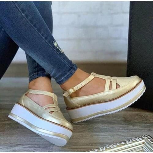 New Women Sandals Buckle Strap Flock Summer Shoes Chaussures Femme Flat Platform Sandalias Plus Size 43 Wedge Shoes 2020 Fashion
