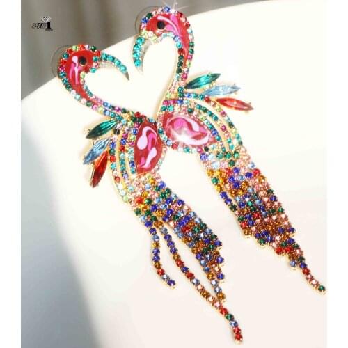 YaYi Jewelry Fashion Multi Glass Rhinestone Dangle Crystal Girls Lady Womens long Ear Studs Hoop Gem Flamingos Earrings