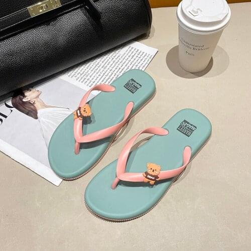 Cute Little Bear Slippers 35-40 Size Women Flip Flops Home Indoor Non-Slip Slippers Flat Beach Sandals Wear-resistant 2021New