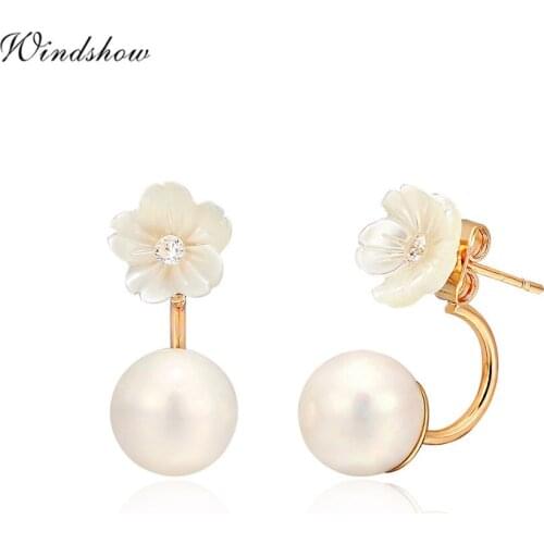 Front and Back Ear Jacket Double Side White Pearl Shell Daisy Flower Stud Earrings For Women Girl Femme Jewelry Bijoux