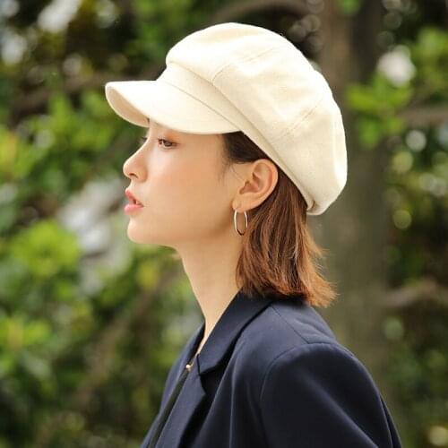 H3577 Women Beret Hat Cotton Hemp Spring Thin Korean Solid Color Cap Men British Retro Simple High Quality Fashion Student Hats